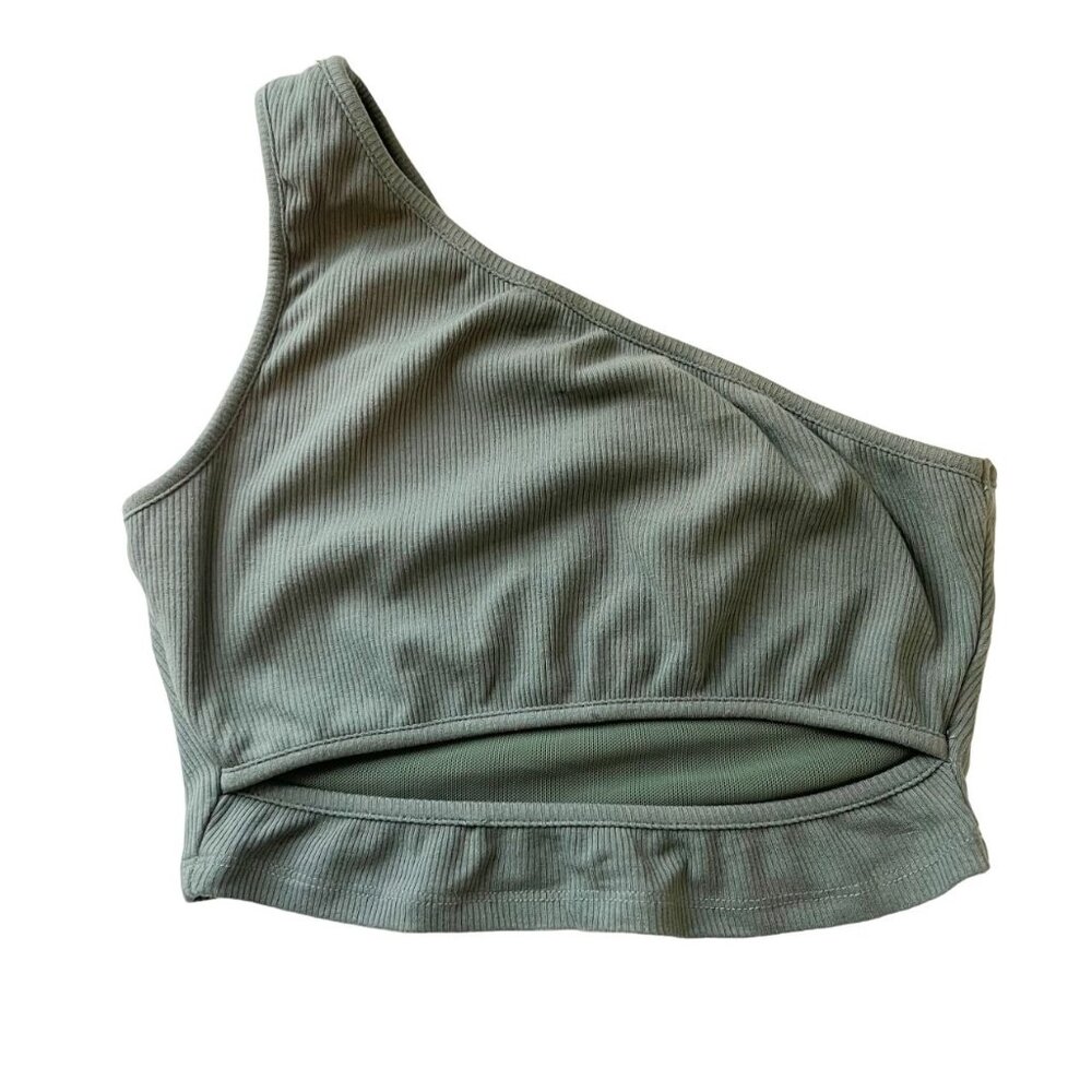 White Fox Green Ribbed One Shoulder Cut‎ Out Crop Top - Size XS